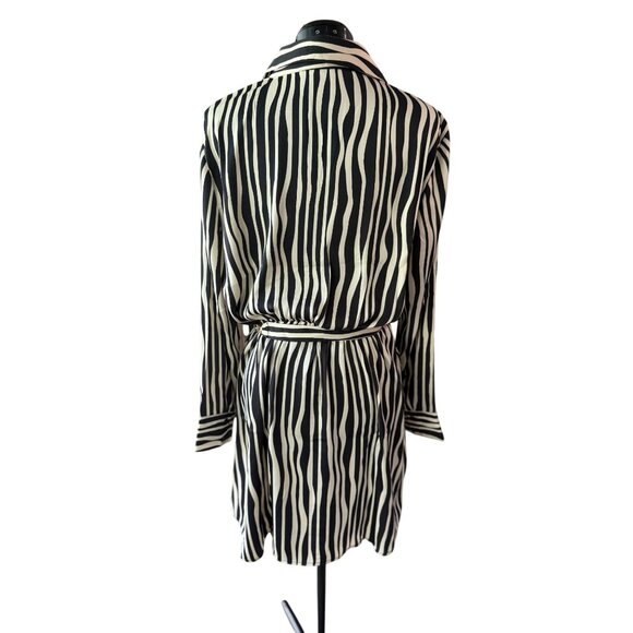 NWOT‎ Mango Black & Cream Striped Satin Shirt Dress XL - Picture 3 of 16